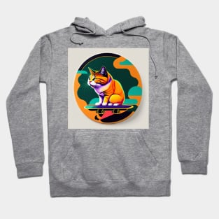 Cat on skateboard with sky background for cat lover Hoodie